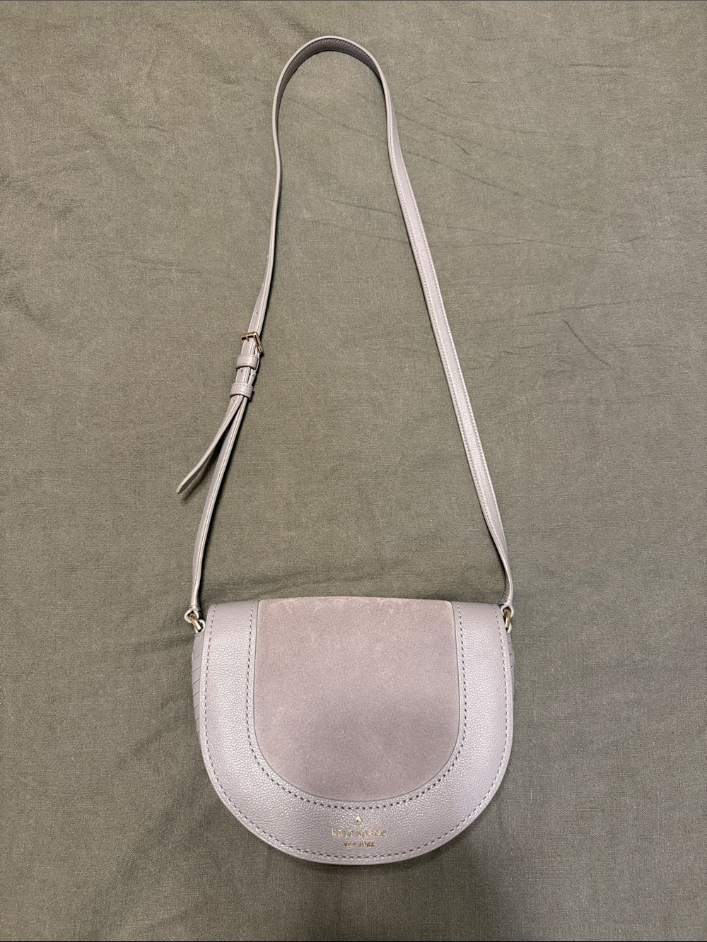 kate spade pale gray leather & suede crossbody bag